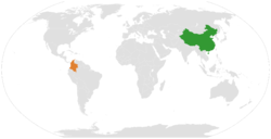 Map indicating locations of China and Colombia