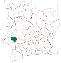 Location in Ivory Coast. Duékoué Department has retained the same boundaries since its creation in 1988.
