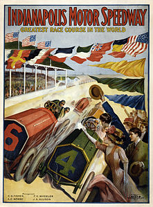 Indianapolis Motor Speedway poster, by Otis Lithograph Co. (restored by Adam Cuerden and Crisco 1492)