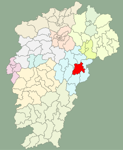 Location of Nancheng County (red) in Fuzhou City (light blue) and Jiangxi