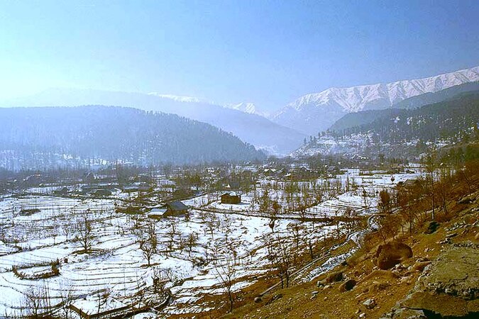 View towards the massive Pir Panjal range the Railway line passes through it.