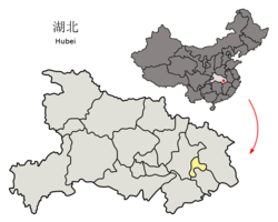 湖北省中の鄂州市の位置