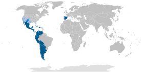   Espanja äidinkielenä   Espanja hallinnon kielenä   Espanja kulttuurisesti merkittävä kieli