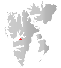 Location of Longyearbyen (red) in Svalbard