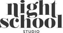 In an old serif fashion, the words "Night School" appear properly, while at the bottom, "Studio" is capitalized in a modern sans serif font.