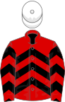 Red and black chevrons, white cap