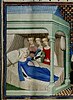 Christine de Pisan pulled from her bed by the Three Virtues