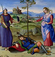 拉斐爾的《騎士的異象（英语：Vision of a Knight (Raphael)）》，17 × 17cm，約作於1504年，自1847年起收藏[36]