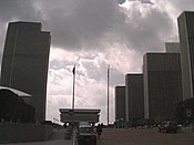 The Empire State Plaza, with the Corning Tower on the left.