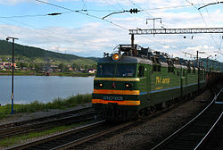 Train at Petrovsky Zavod railway station in the town of Petrovsk-Zabaykalsky