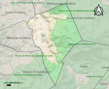 Carte des ZNIEFF de type 1 sur la commune.