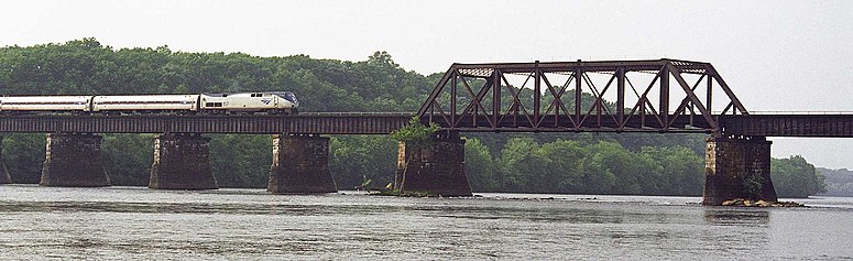 The Amtrak/Springfield Terminal Railroad Bridge over the Connecticut River, connecting the towns of Enfield and Suffield, Connecticut