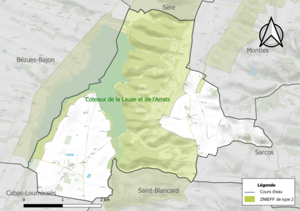 Carte de la ZNIEFF de type 2 sur la commune.