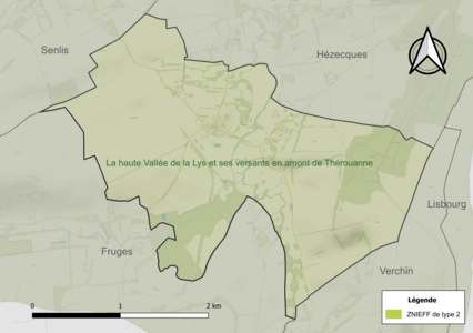 Carte de la ZNIEFF de type 2 sur la commune.