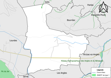 Carte de la ZNIEFF de type 1 sur la commune.