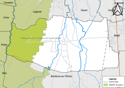 Carte de la ZNIEFF de type 2 sur la commune.