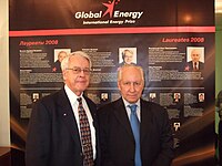 2008 winners of the Global Energy International Prize Clement Bowman and Oleg Favorsky at a press conference in 2008.