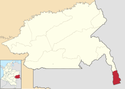 Location of the municipality and town of La Guadalupe in the Guainía Department of Colombia.