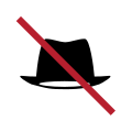 Example of a 'slash' on BP 015: 'No headwear'. Note how the red slash is centered on the entire symbol.
