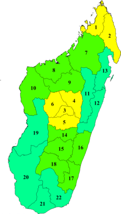 Distribuição de H. alaotrensis esta na região indicada por 11. Região do lago Alaotra.[2]