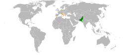 Map indicating locations of Pakistan and Italy