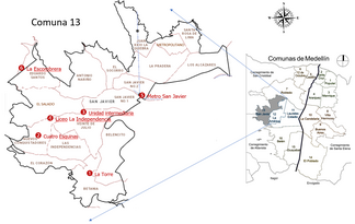 Los barrios de la Comuna 13 y algunos puntos-llaves de la guerra urbana