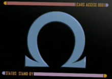 The Greek letter omega bordered on top and bottom by colored bars which contain the captions: "LCARS ACCESS 0001" and "STATUS: STAND-BY"