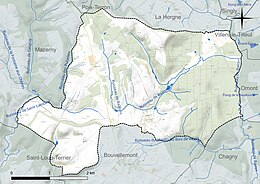 Carte en couleur présentant le réseau hydrographique de la commune