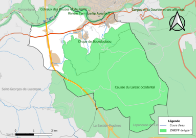 Carte des ZNIEFF de type 1 de la commune.