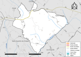 Carte en couleur présentant le réseau hydrographique de la commune