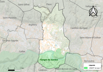 Carte de la ZNIEFF de type 1 sur la commune.