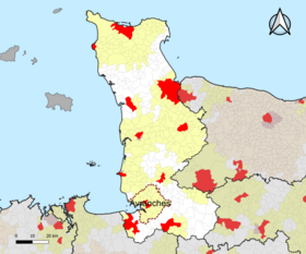 Localisation de l'aire d'attraction d'Avranches dans le département de la Manche.