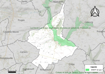 Carte de la ZNIEFF de type 1 sur la commune.