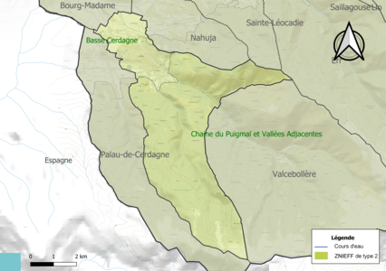 Carte des ZNIEFF de type 2 sur la commune.