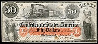 $50 (T15) Hope, Hudson River Railroad, Justice Southern Bank Note Company (14,860 issued)