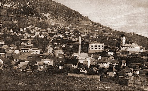 Sinan-begova džamija u Čajniču; fotografija nastala oko 1900. godine.