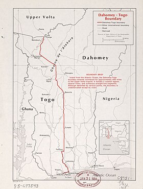 Carte de la frontière entre le Togo et le Dahomey (ancien nom du Bénin).