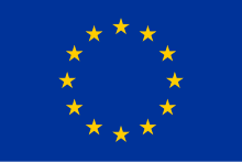 European Union flag, dark blue background with a circle of gold stars in the center.