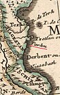 Тарки на карте — carte de la turquie de l'arabie et de la perse, dresse sur les memories les plus regens rectifiez par les observations de mrs. de l'academie royale, des scinces. 1720-й год. Обозначен маркером.