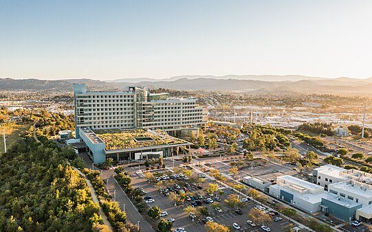 An aerial view of Palomar Medical Center, the top employer in Escondido, California.