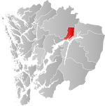 Mapa do condado de Hordaland com Granvin em destaque.