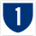 A blue highway shield with a white numeral 1