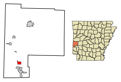 Location of Wickes in Polk County, Arkansas.