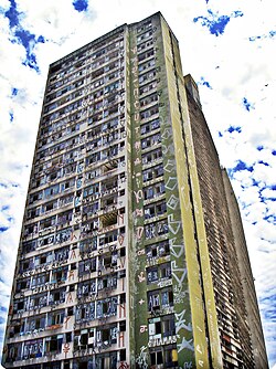 A concrete building on a sunny day