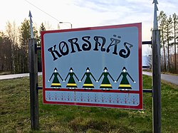 Välkomstskylt för Korsnäs kyrkby