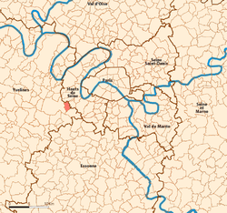 Location (in red) within Paris inner and outer suburbs