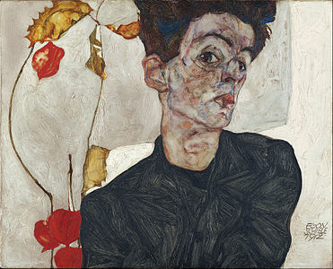 Self-Portrait with Physalis, at and by Egon Schiele