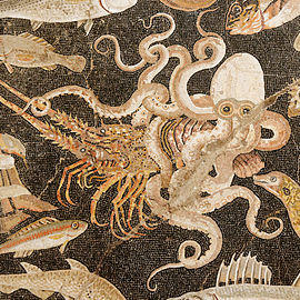 Crustaceans in Roman mosaic in the 'House of the Dancing Faun', Pompeii (by 79 AD)