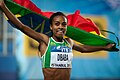 Genzebe Dibaba celebrating her win after the 1500 metres.