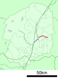 赤線が烏山線、青線が東北本線乗り入れ区間